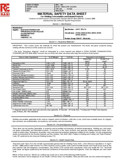 welding safety data sheet